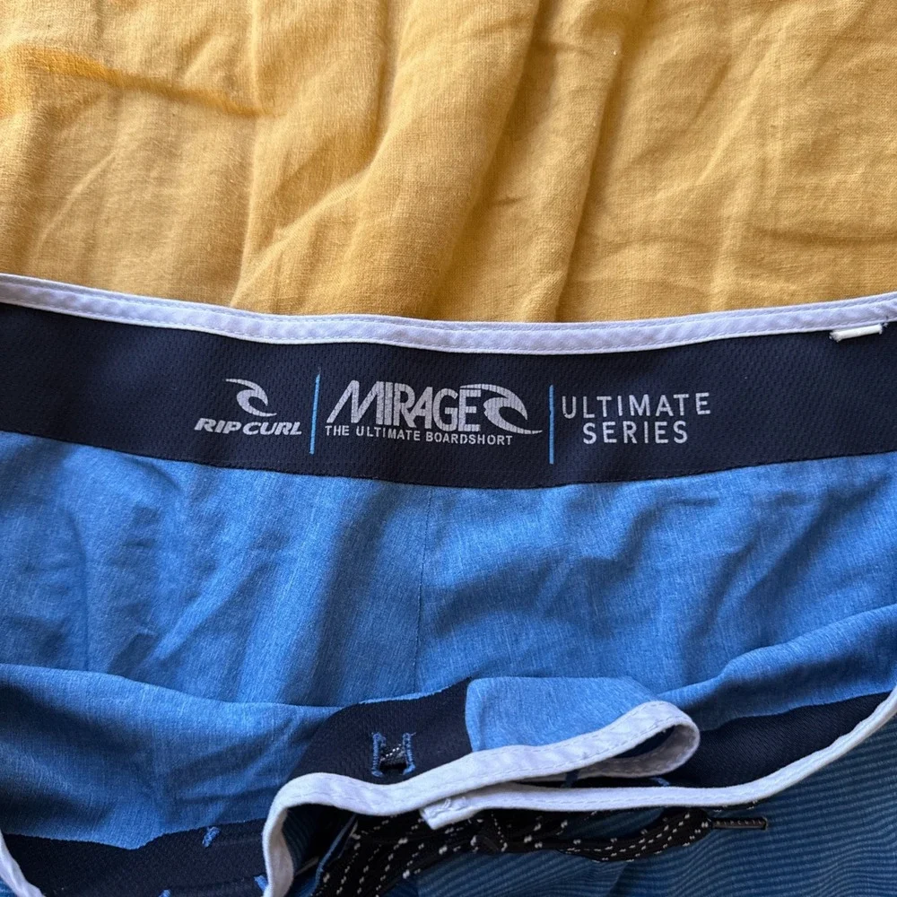 Rip‎ Curl Board Shorts Mens 34 Waist Blue Striped Quick Dry Lightweight Surf